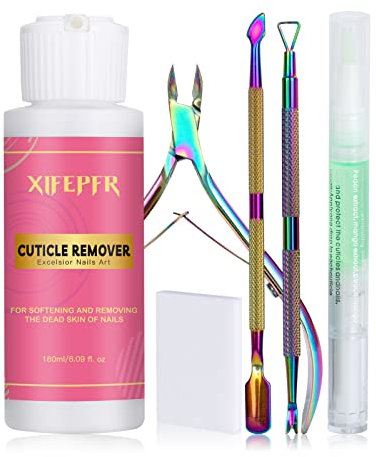 XIFEPFR Kit di rimozione cuticole, 172,6 g, crema liquida per rimuovere le cuticole, con penna a olio per cuticole, tagliacuticole, spingi cuticole, per manicure professionale e cura delle cuticole,