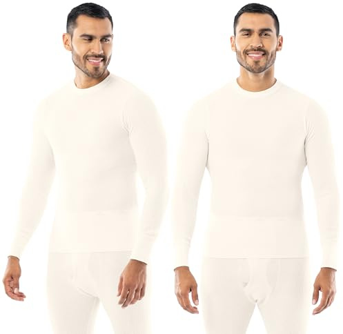 Indera Men's Traditional Waffle Thermal Underwear Long Sleeve Shirt, 2 Pack Ivory, Large