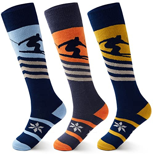 Chaussette Ski Enfant Chaussettes longues Unisexes Chaussettes Chaudes d'hiver Enfants Chaussettes Thermiques Garcon Chaussettes épaisses en coton pour Garçon Longueur de la semelle 16-18 CM/5-7 Ans