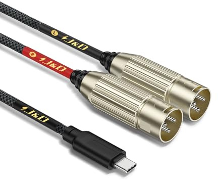 J&D USB C to Dual XLR Male Audio Stereo Cable Cord Converter Adapter for Amplifier, Mixing Console Mixer, Speaker Compatible with iPhone 16/17 Series, 2 Meter