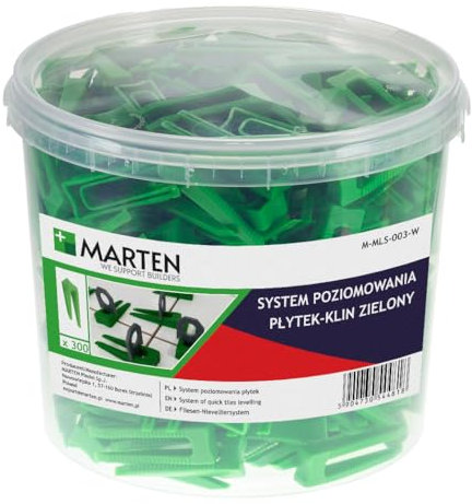 Marten Klin Sistema de nivelación para azulejos Clips Espesor de baldosa 7-15 mm Ancho mortero 1 mm 1,5 mm 2 mm 3 mm Pinzas (cuñas, 300 cuñas)