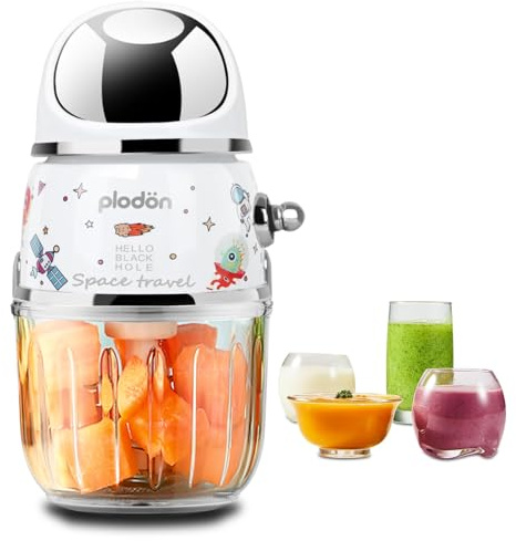 Plodon Baby Food Maker Mini Cute and Small Food Processor Puree Blender Grinder Chopper 300ml Cup Glass Bowl with 8 Blade Electric (White)