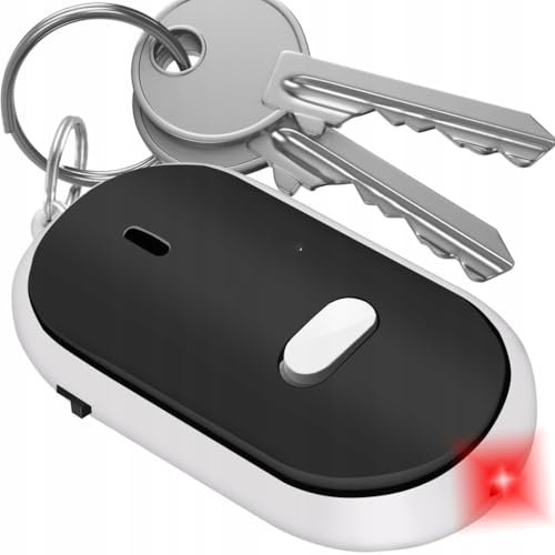 Whistle Key Finder, Beeping Keyfinder fob that makes noise, Voice Control Keychain Key chain Locator for Lost Keys, Smart Item Locator, Anti Lost Alarm LED Sound Keychain With And Flash Light (Black)