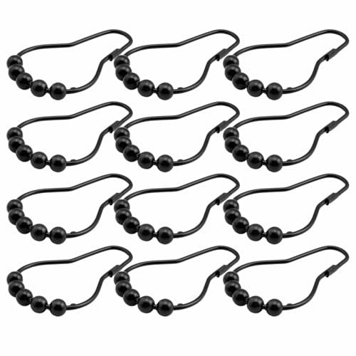 12 Pack Shower Curtain Hooks Rings, Stainless Steel Roller Balls, Rolling Hooks for Home Decoration, Black