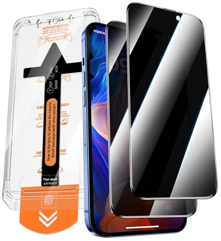 QUESPLE 2 Pezzi Privacy Pellicola Protettiva per iPhone 16 6,1 Pollici, [Installazione Automatica dell'Allineamento] Anti Spia Privacy Vetro Temperato Copertura Totale, Durezza 9H