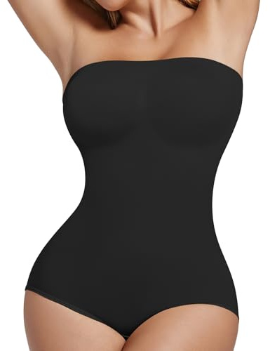 ONEW Body gainant bandeau sans bretelles pour femme - Avec bretelles amovibles - Gainant - Taille gainante, #3 Noir/3D Butt Lifting, M