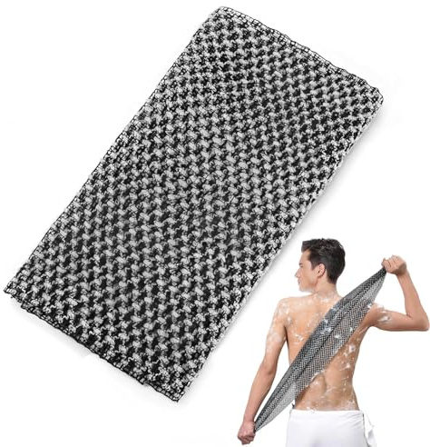ELNX 1 st. Exfolierande handduk, exfolierande duschhandduk lång, exfolierande trasa, antibakteriell, duschskrubber för kvinnor och män, rengöring, lödder, död hud, spa (svart)