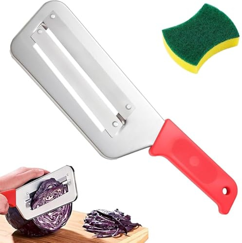 Taglierina a doppia lama per julienne, affettatrice a doppio strato in acciaio inossidabile, grattugia da cucina per cavoli, affettatrice multifunzionale per verdure (Rosso)