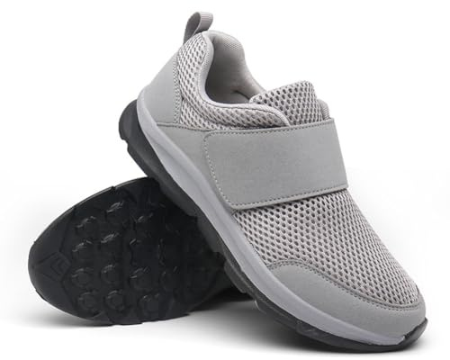 GYCF Zapatos Diabéticos para Hombre, Zapatillas de Malla con Cierre para Hombre, Fondo Suave Zapatillas Deportivas Ligeras Transpirables para Moda Casual, Senderismo,Gris,42EU