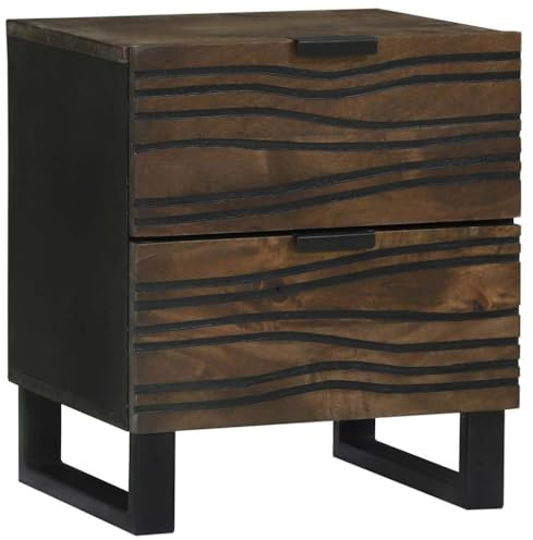 Genérico Armario de Noche Nogal 40 x 33 x 46 cm Madera Maciza de Mango,Mobiliario,Mesas,Mesitas de Noche,Marrón,12.3 KG,4018006