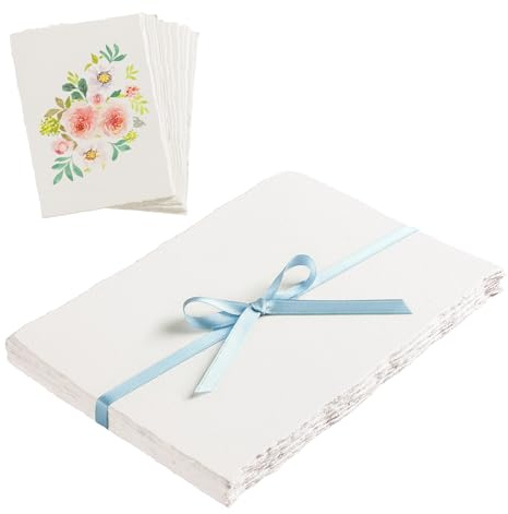 25 Pcs Handmade Paper Sheets, Textured Paper 5x7 Inch 240 GSM Deckled Edge White Watercolor Papers for Watercolors,Cards,Crafts,Wedding Invitations