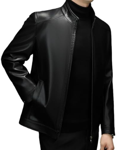 HESYSUAN Chaqueta de cuero para hombre, chaqueta bomber clásica, cuello alto, suave, al tacto, resistente al viento, con cremallera y forro polar