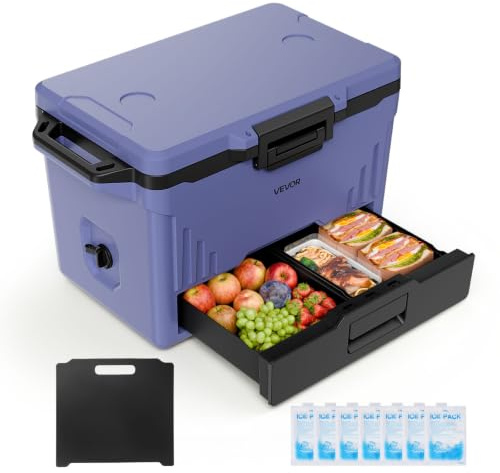 VEVOR Hard Cooler, 50QT Portable Cooler, Leak-Resistant Coolbox Keeps Contents Cool for 48 Hours, Insulated Chests with Ice Retention and Heavy-Duty Handle, Ultra-Light for Camping, Concerts, Sports