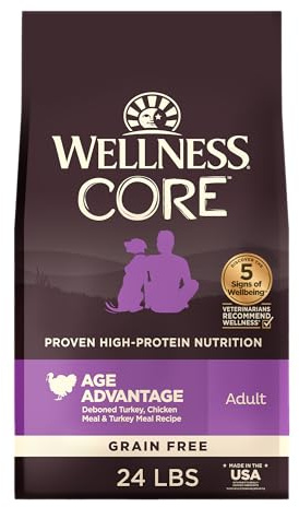 Wellness CORE Senior Dry Dog Food, Grain-Free, High Protein, Natural, Age Advantage Turkey & Chicken Recipe, (24-Pound Bag)