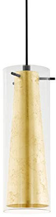 EGLO Pendellampe Pinto Gold, 1-flammige Pendelleuchte, Esszimmerlampe aus Metall in Schwarz und Glas in Transparent und Gold, E27 Fassung
