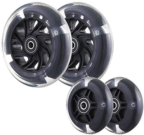 Ersatzräder für Kinder-Scooter mit Blinklicht, 120 mm und 80 mm hinten, für Micro Kickboard Mini, Maxi Deluxe, Lascoota, Globber Kick Scooter, 4er-Set (schwarz)