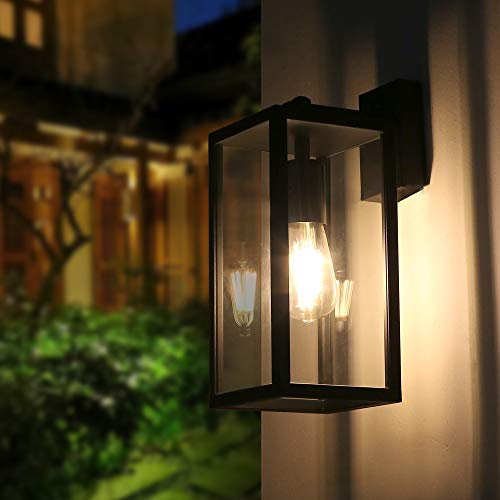 BRIMMEL Wandleuchte Außen Aluminium - Außenlampe Wand mit Klarglas, E27 Fassung 60W Max IP44 Wasserdichte Hauswand Außenwandleuchten für Veranda/ Fassade, Mattschwarz