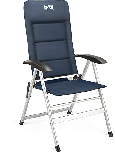 Trail Reclining Camping Chair Folding Aluminium Recliner Sponge Padded (Black & Blue)