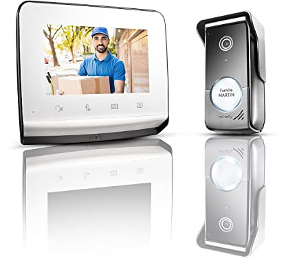 Somfy 1870996 - V350 Video-Türsprechanlage RTS mit 7-Zoll-Display, Nachtsicht & Weitwinkelkamera, Bildspeicher bis zu 100 Bildern| Reichweite bis 150m, Steuerung von bis zu 5 RTS-Rollläden