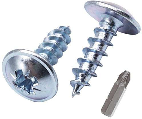 SKIR'CO (200 st) Zinkpläterat stål 6,0 x 16 mm silverträskruvar, metallskruvar, våffelhuvud, Pozidriv, självgängande