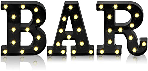 Mudder 3 Pcs Bar Sign Light up Letter Battery Operated Illuminated Marquee Light for Home Bar Pub Party Table Wall Decor(Black)