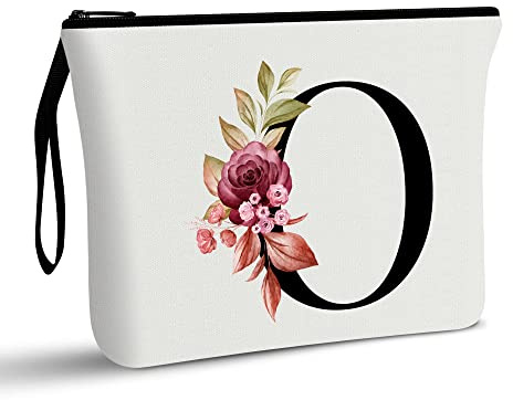 A-Z Personalized Makeup Bag, Birthday Gifts for Women Mom Bridesmaid (O) | Initial Gifts for Best Friend, Bride Girls, Cosmetic Bag