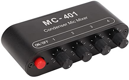 4 Kanal Audio Line Mixer, 4 in 1 Out Stereo Mixer 3,5mm Input, Low Noise DC 5V DJ Mikrofon Sound Mixer für Kopfhörer Verstärker PC