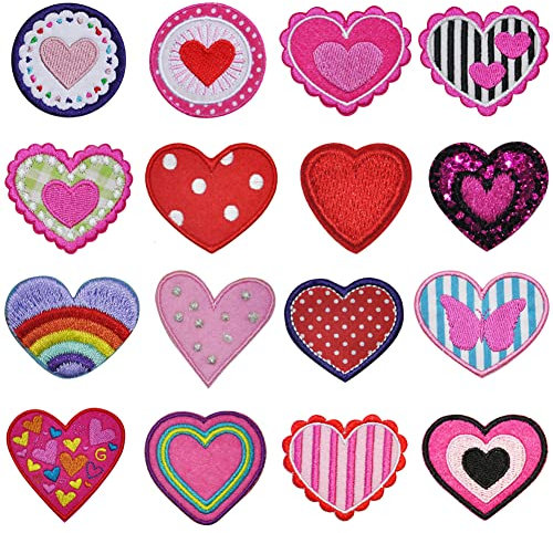 Patches Zum Aufbügeln Jean Patch Sticker zum Aufnähen Bügelbilder Patches Set Sewing Applique für T-Shirt Jeans Kleidung Taschen (16 Liebe Aufnäher)