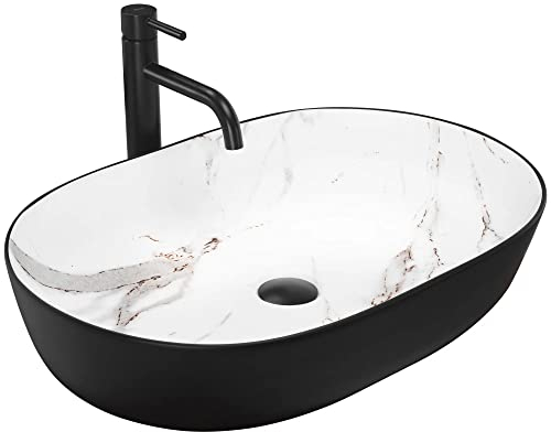 Rea Aufsatzwaschbecken CLEO BLACK AIAX MATT Waschtisch Handwaschbecken Waschschale Waschbecken für Badezimmer aus hochwertiger Keramik 410 x 605 x 140 mm (Schwarz, Steinimitat)