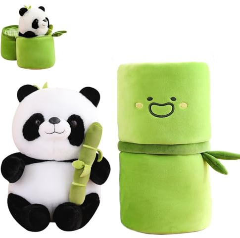 Bocguy Panda - Doudou en Peluche Panda - 26 cm - avec Peluche en Bambou Assise cachée - pour garçons et Filles