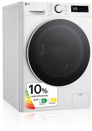 LG F4DR6010A0W - Lavadora Secadora Inteligente, 10/6kg, AI Direct Drive, 1400rpm, Carga Frontal, TurboWash 360º, Un 10% más eficiente que A(lavado) /D(secado), Vapor Steam, Serie 600, Blanco