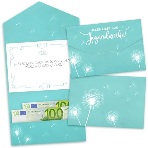 5 Stück 11x16cm Jugendweihe karten,Geldgeschenk Jugendweihe,Alles Lieben zur Jugendweihe Geldkarte Geschenkkarte Gutscheinkarte für Geld Gutschein