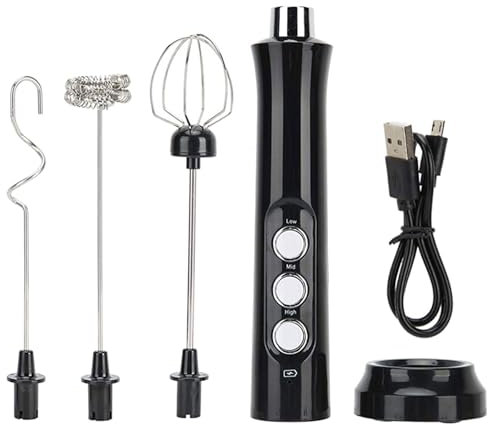 Frullino Montalatte USB Ricaricabile Elettrico 3 Velocità Regolabile, Frusta con 3 Frullino Schiuma Cappuccinatore Acciaio Inox, Schiumatore per Cappuccino/Matcha/Caffè Schiumoso/Latte/Panna/Uova