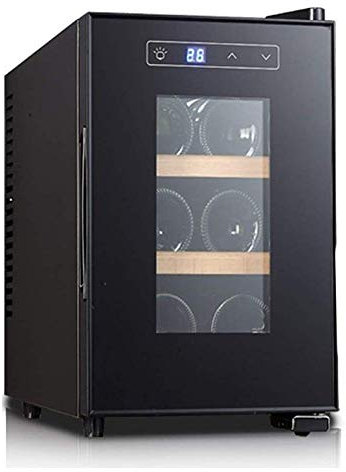 Suuim Mini gabinete para vinos, refrigerador de Funcionamiento silencioso, 6 Botellas de Vino Independiente de Acero Inoxidable, con Puerta de Vidrio