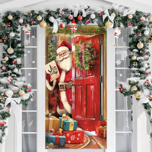 VEYLIN Décoration de Porte de Noël - Bannière Suspendue 90 × 180 cm - Panneau pour Porte d'Entrée, Véranda - Décoration Festive