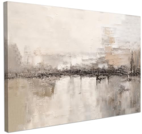 CHDITB Impression sur toile abstraite - Beige et noir - Décoration murale moderne pour salon - Cadre bohème - Décoration murale pour chambre à coucher et bureau (59 x 39 cm)