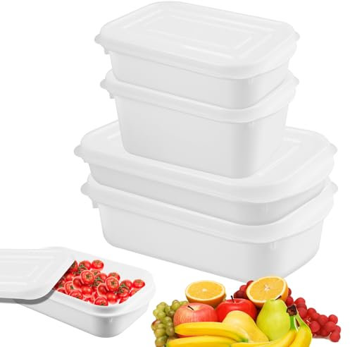 WIYETY 4 Stück Weiß Mikrowellengeschirr: Mikrowellengeschirr mit Deckel, Mikrowellengeschirr zum Aufwärmen, Meal Prep Boxen, BPA-Frei Frischhaltedosen Set(1600ML+800ML+700ML+350ML)