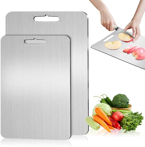 Tagliere in Acciaio Inox,Alimentare,Cucina Acciaio,Doppia Faccia,Acciaio Inox da Cucina,Tagliere in Metallo,per carne,verdura,frutta(2 pezzi)