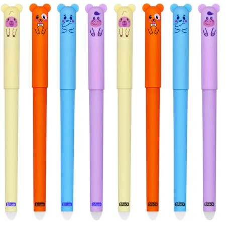 IKOPFLN 8 Piezas Bolígrafos de Gel Borrable, Bolígrafo Borrable de Lindo Animales,Negro Tinta de 0,5 mm,Tinta de Gel de Dibujos Animados,niños Infantiles Fiesta Regalo cumpleaños