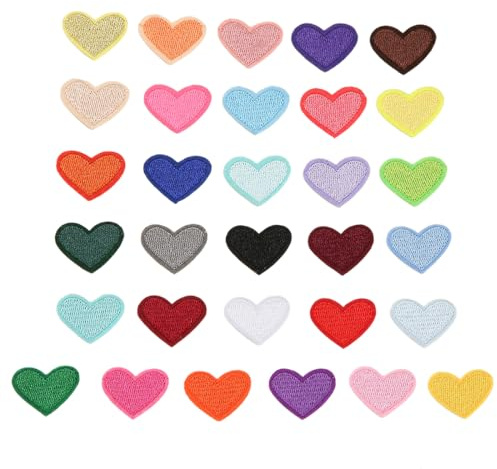 JYNXOR 30 Toppe Termoadesive Ricamate a Forma di Cuore Toppa,Toppe per Bambini e Adulti, Applicazioni Termoadesive per Tessuti, Ideali per Cappelli, Jeans,Abbigliamento,Zaini e Accessori Fai-da-te
