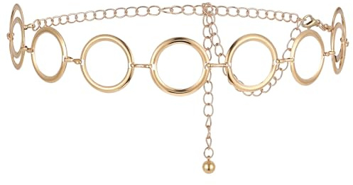 Silver Chain Belt for Women, Metal Belt Chain with Circle Design, Adjustable Waist Chains for Dresses Jeans(Gold)