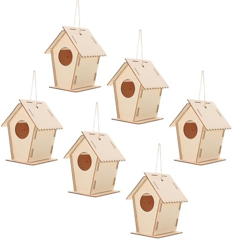 KICHOUSE 6 Pezzi Kit Casette in Legno per Uccelli da Dipingere per Kit Te con Assemblaggio Facile e Preforato Casette Artigianali Appendibili per Attività Creative e Osservazione Uccelli in