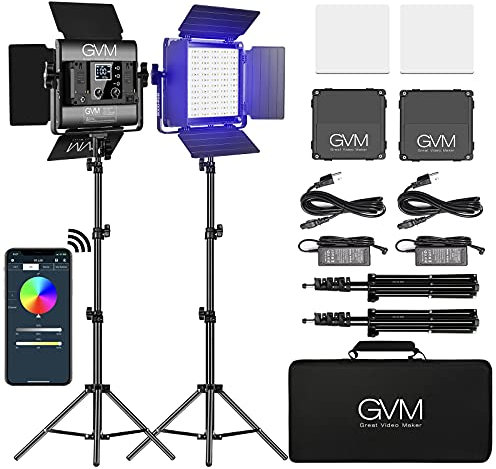 GVM LED Videoleuchte Panel mit Stativ, 2er Pack 40W 800D RGB Fotografie Studiolicht Licht APP Steuerung, 3200K-5600K Videokonferenz licht 18 Lichteffekt für Studio Fotografie YouTube Streaming Film