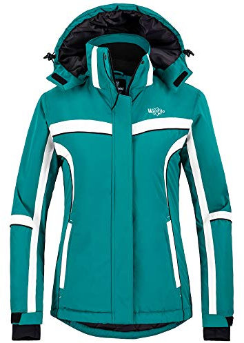 Wantdo Damen wasserdichte Skijacke mit Kapuze Fleecemantel Berg Snowboardjacken Winddichte Outdoor Sport Mäntel Türkisblau XL