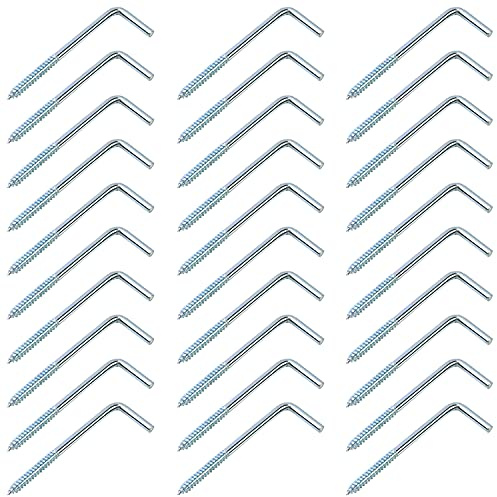 QWORK Lot de 30 crochets à vis droits avec fente, vis à crochet galvanisée, en forme de L, 70 mm x 22 mm