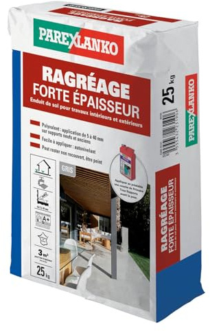 Parexlanko - Ragréage Forte Epaisseur - Gris - Préparation des sols intérieurs et extérieurs - Autonivelant - 5 à 40 mm - Idéal terrasse, garage - 25kg