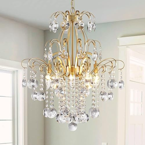 WUZUPS lampadario in cristallo 5 luci plafoniera plafoniera moderna per camera da letto corridoio bar cucina bagno, h 57 x l 50, base e14, oro