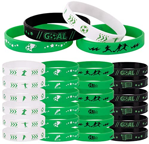 COLOFALLA 24pcs Pulsera Fútbol de Silicona 4 Estilos para Artículos Fiesta Fútbol Regalo Cumpleaños Niños
