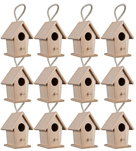 Make Market 4.3 Traditional Birdhouse - Unfinished Hanging Birdhouse Made of 100% Wood, Outdoor Nesting Boxes - Bulk 12 Pack