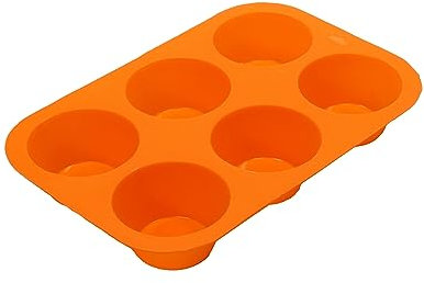 SUL Silicone Muffin Tray, Non-Stick 6 Cup Silicone Muffins Pan, Reusable Food Grade Silicone Baking Tray for Making Egg Muffin, Cupcake, Quiches, Frittatas, Yorkshire Pudding (Orange)